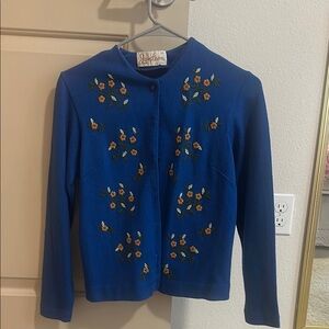 Blue Floral Embroidered Cardigan